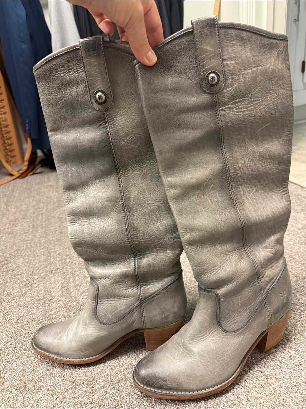 FRYE Riding boots Classic Women's Knee-High Leather in Gray size 7.5
